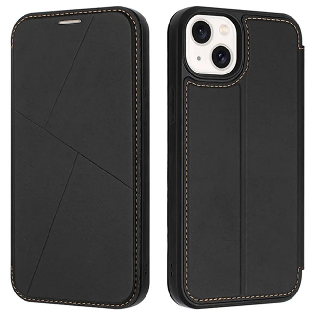For iPhone 14 Case Magnetic Closure Card Slot Leather Flip Phone Cover - Black