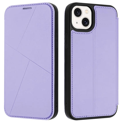 For iPhone 14 Case Magnetic Closure Card Slot Leather Flip Phone Cover - Purple