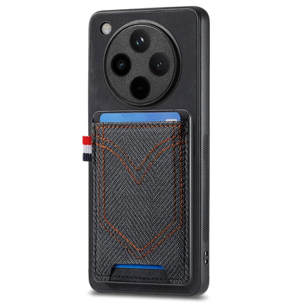 For Oppo Find X8 5G Phone Case Retro Jean Cloth Texture Leather Back Cover Card Holder - Black