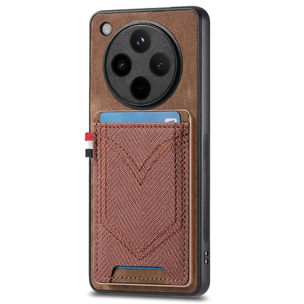 For Oppo Find X8 5G Phone Case Retro Jean Cloth Texture Leather Back Cover Card Holder - Brown