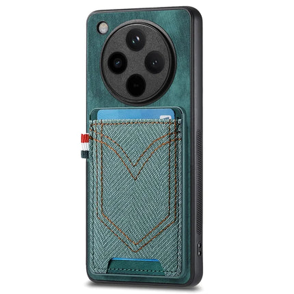 For Oppo Find X8 5G Phone Case Retro Jean Cloth Texture Leather Back Cover Card Holder - Green