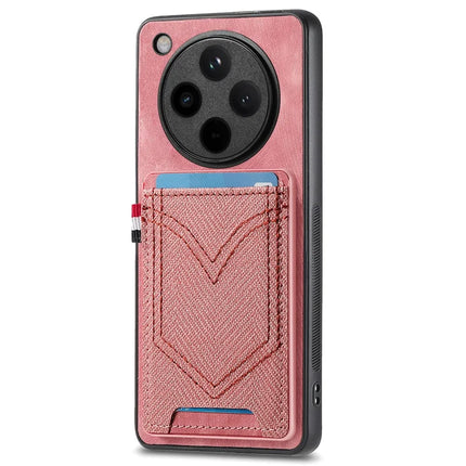 For Oppo Find X8 5G Phone Case Retro Jean Cloth Texture Leather Back Cover Card Holder - Pink