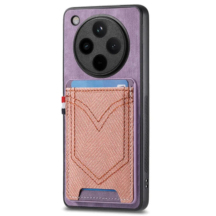 For Oppo Find X8 5G Phone Case Retro Jean Cloth Texture Leather Back Cover Card Holder - Purple