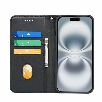 HX01 For iPhone 16 Plus Wallet Case Magnetic Closing PU Leather Phone Cover