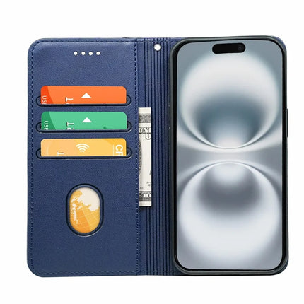 HX01 For iPhone 16 Plus Wallet Case Magnetic Closing PU Leather Phone Cover