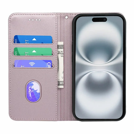 HX01 For iPhone 16 Plus Wallet Case Magnetic Closing PU Leather Phone Cover