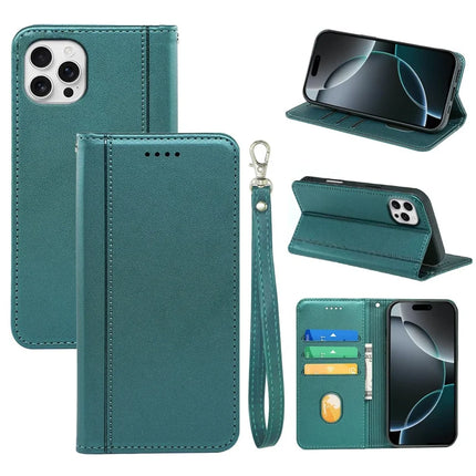 HX01 For iPhone 16 Pro Max Wallet Case Magnetic Closing PU Leather Phone Cover - Green