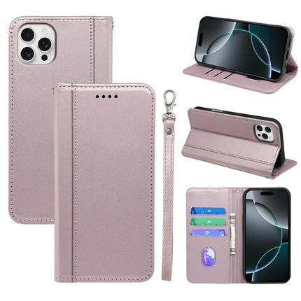 HX01 For iPhone 16 Pro Max Wallet Case Magnetic Closing PU Leather Phone Cover - Rose Gold