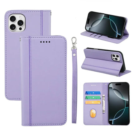 HX01 For iPhone 16 Pro Max Wallet Case Magnetic Closing PU Leather Phone Cover - Purple