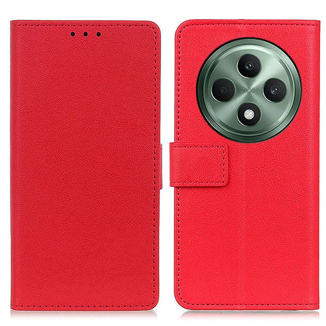 For Oppo Reno12 F 5G Case PU Leather Stand Wallet Phone Cover - Red