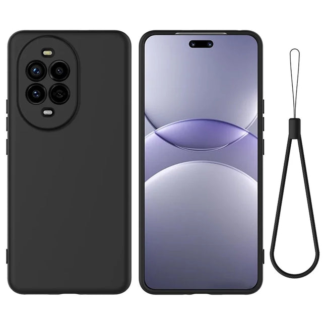 For Huawei nova 13 Pro 5G Case Liquid Silicone Phone Back Cover with Hand Strap - Black