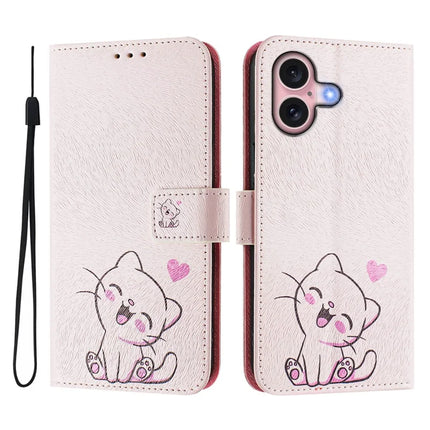 For iPhone 16 Case Pattern Printing Wallet Phone Cover with Strap