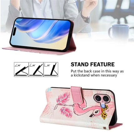 For iPhone 16 Case Pattern Printing Wallet Phone Cover with Strap