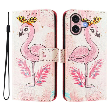 For iPhone 16 Case Pattern Printing Wallet Phone Cover with Strap