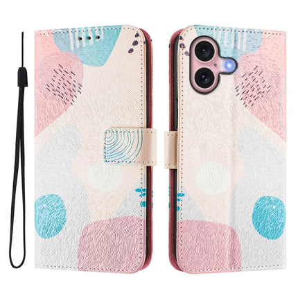For iPhone 16 Case Pattern Printing Wallet Phone Cover with Strap