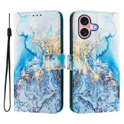 For iPhone 16 Case Pattern Printing Wallet Phone Cover with Strap