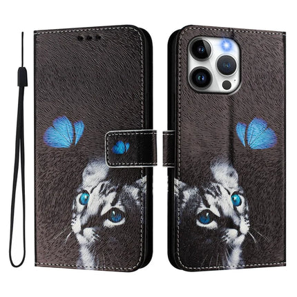 For iPhone 15 Pro Max Case Pattern Printing Wallet Phone Cover with Strap