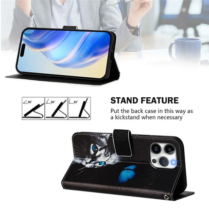 For iPhone 15 Pro Max Case Pattern Printing Wallet Phone Cover with Strap