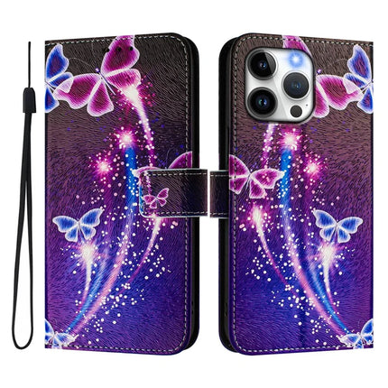 For iPhone 15 Pro Max Case Pattern Printing Wallet Phone Cover with Strap