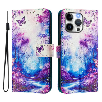 For iPhone 15 Pro Max Case Pattern Printing Wallet Phone Cover with Strap