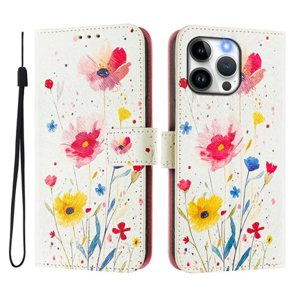 For iPhone 15 Pro Max Case Pattern Printing Wallet Phone Cover with Strap