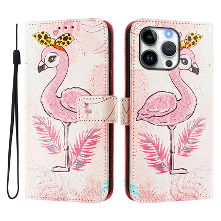 For iPhone 16 Pro Max Case Pattern Printing Wallet Phone Cover with Strap