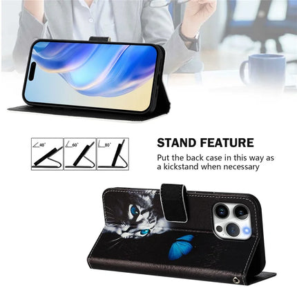 For iPhone 16 Pro Max Case Pattern Printing Wallet Phone Cover with Strap