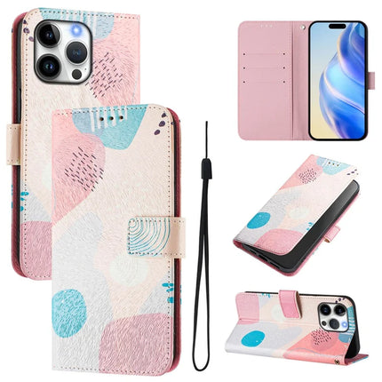 For iPhone 16 Pro Max Case Pattern Printing Wallet Phone Cover with Strap - Graffiti