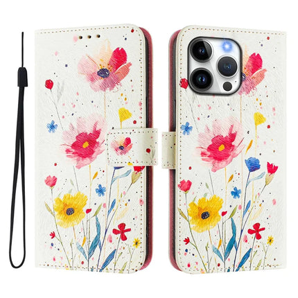 For iPhone 16 Pro Max Case Pattern Printing Wallet Phone Cover with Strap
