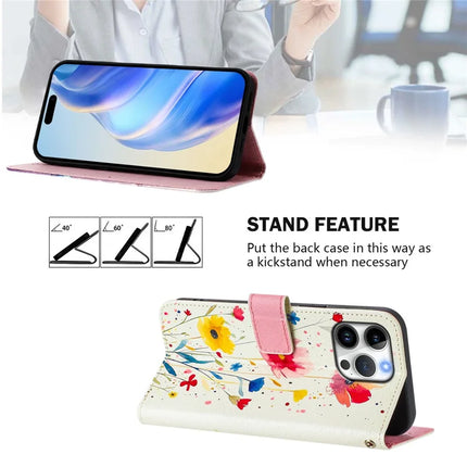 For iPhone 16 Pro Max Case Pattern Printing Wallet Phone Cover with Strap