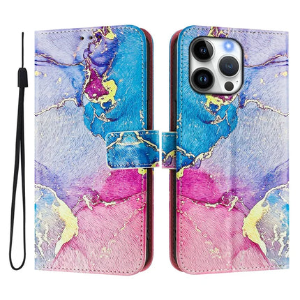 For iPhone 16 Pro Max Case Pattern Printing Wallet Phone Cover with Strap
