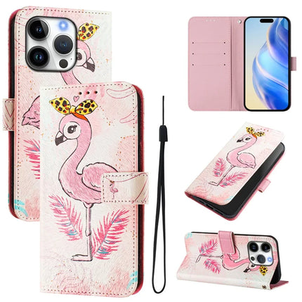 For iPhone 16 Pro Case Pattern Printing Wallet Phone Cover with Strap - Bird