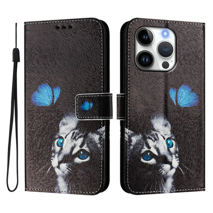 For iPhone 16 Pro Case Pattern Printing Wallet Phone Cover with Strap