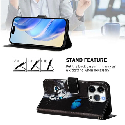 For iPhone 16 Pro Case Pattern Printing Wallet Phone Cover with Strap
