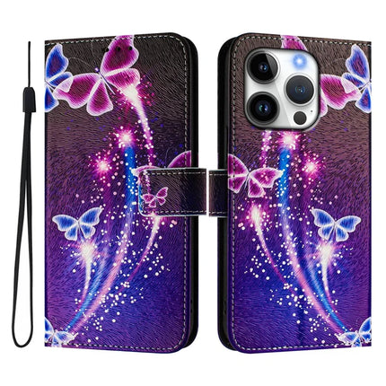 For iPhone 16 Pro Case Pattern Printing Wallet Phone Cover with Strap
