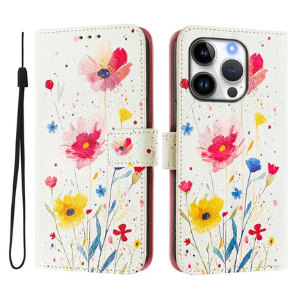 For iPhone 16 Pro Case Pattern Printing Wallet Phone Cover with Strap