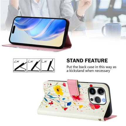 For iPhone 16 Pro Case Pattern Printing Wallet Phone Cover with Strap