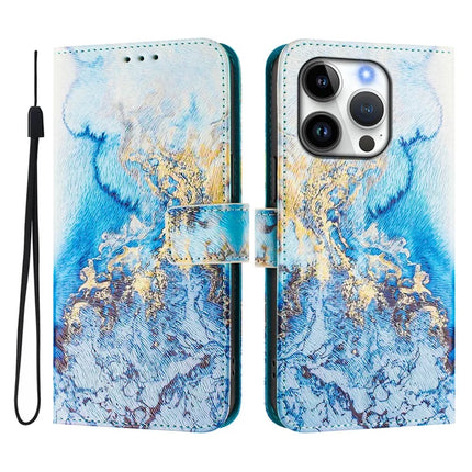 For iPhone 16 Pro Case Pattern Printing Wallet Phone Cover with Strap