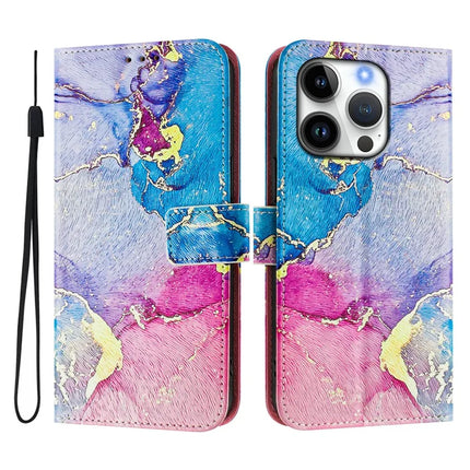 For iPhone 16 Pro Case Pattern Printing Wallet Phone Cover with Strap