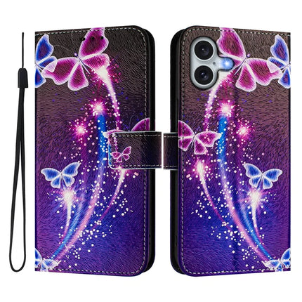 For iPhone 16 Plus Case Pattern Printing Wallet Phone Cover with Strap