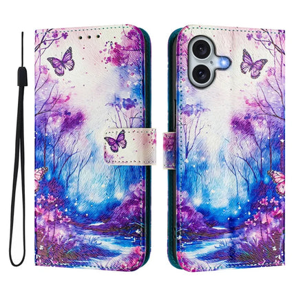 For iPhone 16 Plus Case Pattern Printing Wallet Phone Cover with Strap