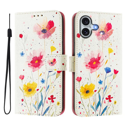 For iPhone 16 Plus Case Pattern Printing Wallet Phone Cover with Strap