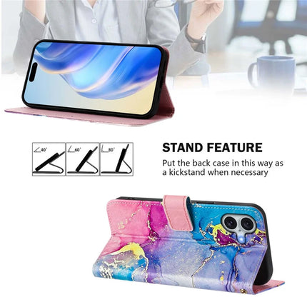 For iPhone 16 Plus Case Pattern Printing Wallet Phone Cover with Strap