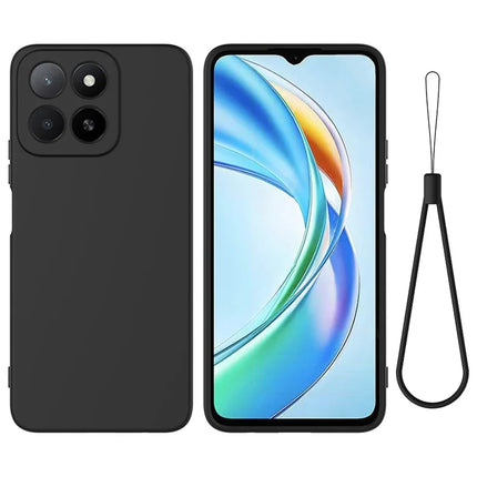 For Honor X5b Plus / Honor X5b Case Liquid Silicone Phone Back Cover with Hand Strap - Black