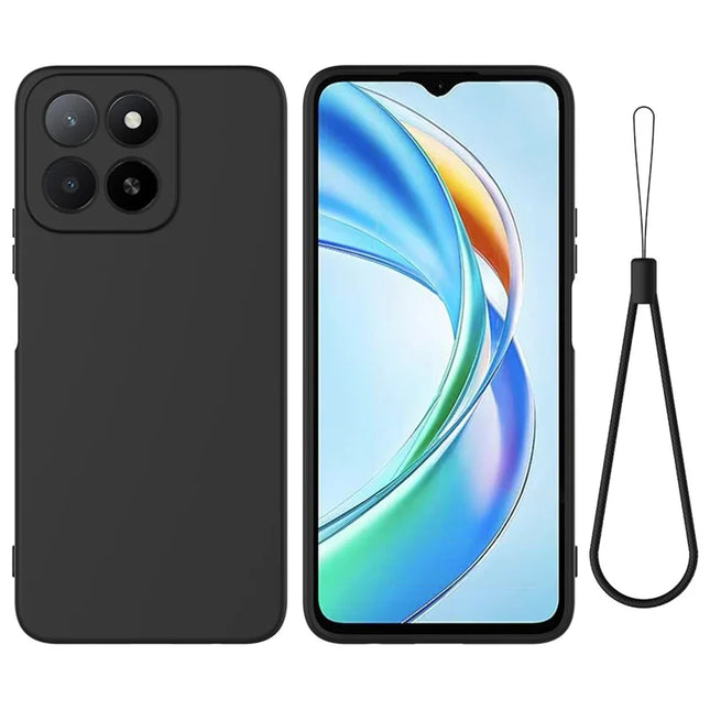 For Honor X5b Plus / Honor X5b Case Liquid Silicone Phone Back Cover with Hand Strap - Black
