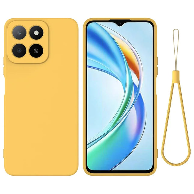 For Honor X5b Plus / Honor X5b Case Liquid Silicone Phone Back Cover with Hand Strap - Yellow