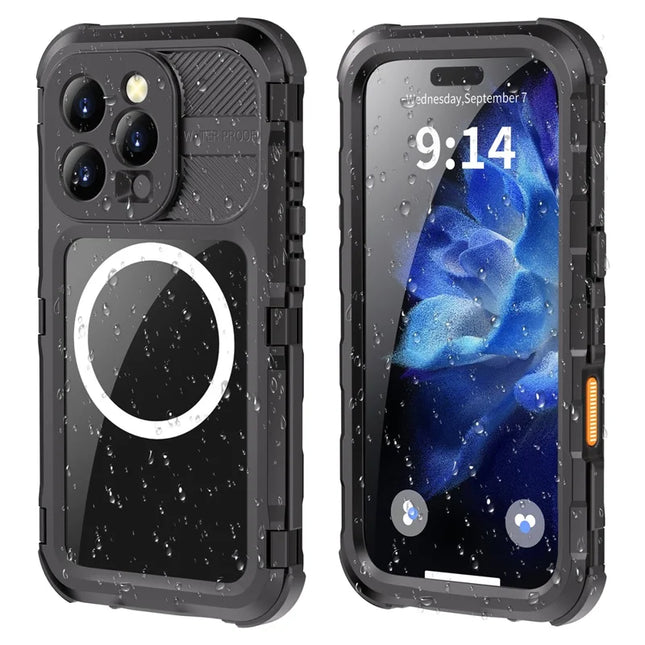 SHELLBOX M Series For iPhone 16 Pro IP68 Waterproof Case Metal Diving Phone Cover Compatible with MagSafe - Black
