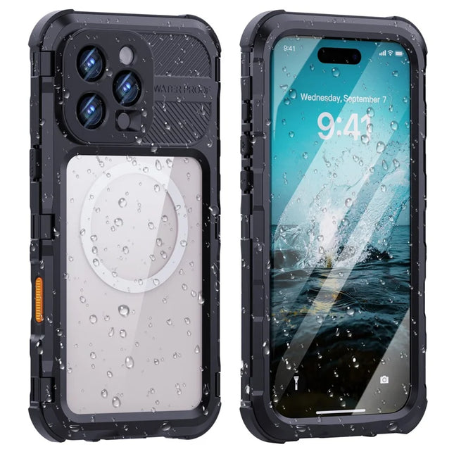 SHELLBOX M Series For iPhone 16 Pro Max IP68 Waterproof Case Metal Diving Phone Cover Compatible with MagSafe - Black