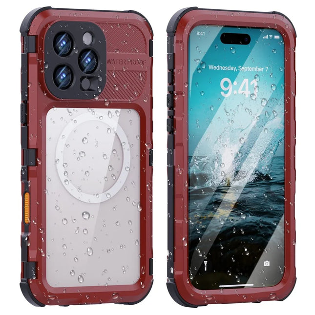 SHELLBOX M Series For iPhone 16 Pro Max IP68 Waterproof Case Metal Diving Phone Cover Compatible with MagSafe - Red