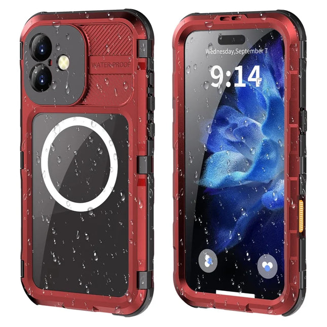 SHELLBOX M Series For iPhone 16 Plus IP68 Waterproof Case Metal Diving Phone Cover Compatible with MagSafe - Red